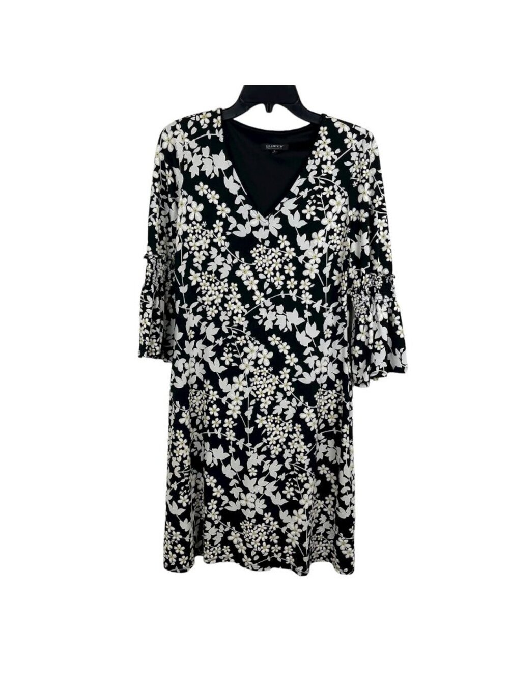 Glamour Women V-Neck Floral Bell Sleeve Dress Size 6